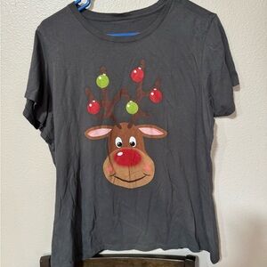 Amazon Women's Festive Reindeer Tee - Dark Gray